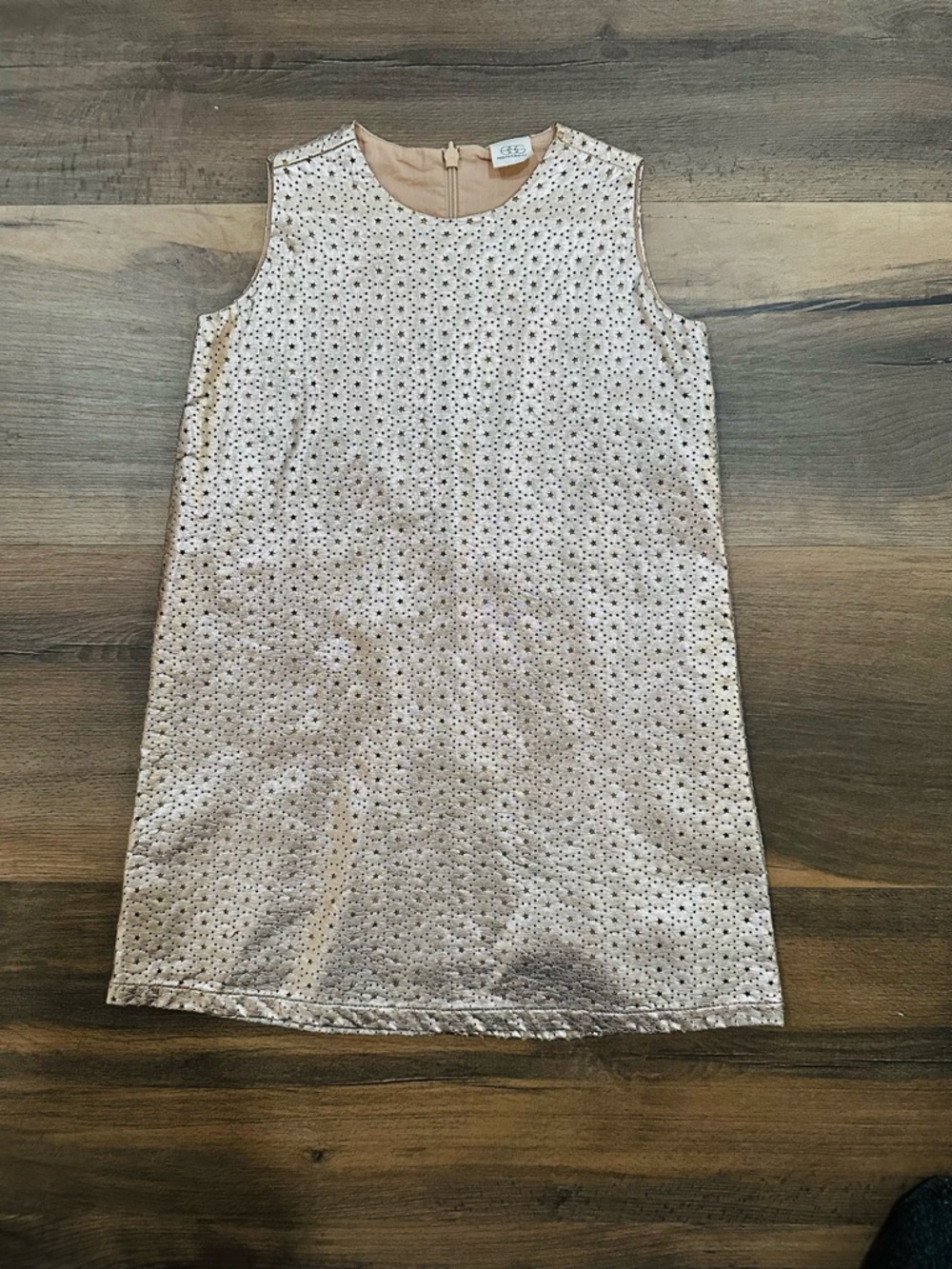 EGG by Susan Lazar Gold Eyelet Shift Dress w linen lining